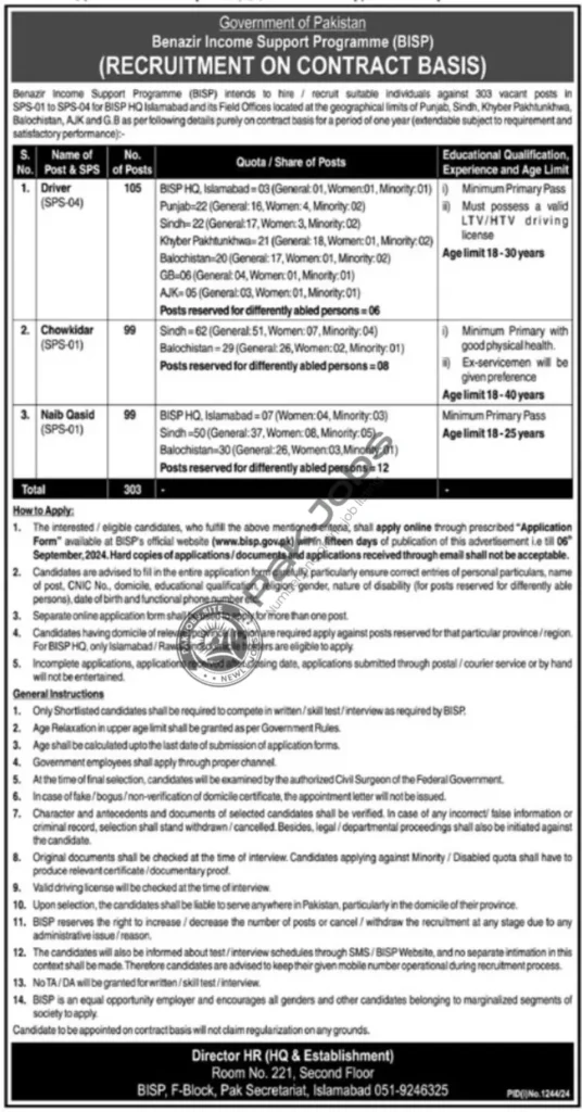 Benazir Income Support Programme BISP Jobs Application Form