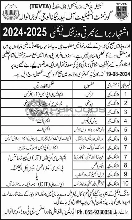 Government Institute of Leather Technology Gujranwala Jobs