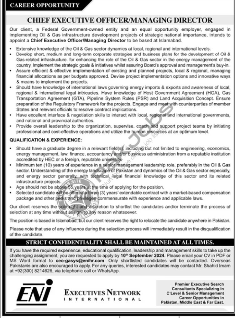 Latest Executive Network International ENI Jobs in Pakistan