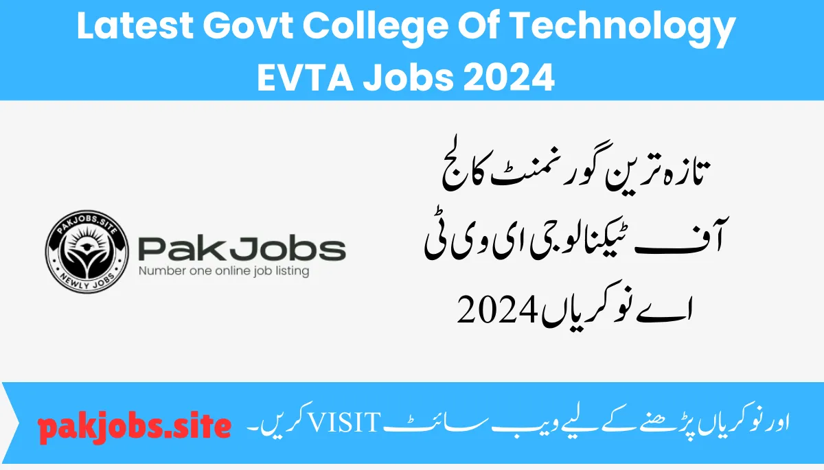 Latest Govt College Of Technology EVTA Jobs 2024