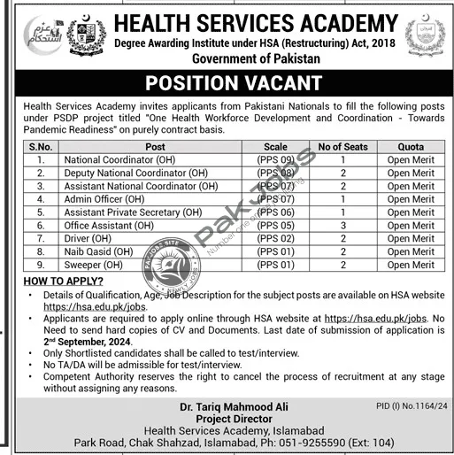 Latest Health Services Academy Jobs Islamabad 2024