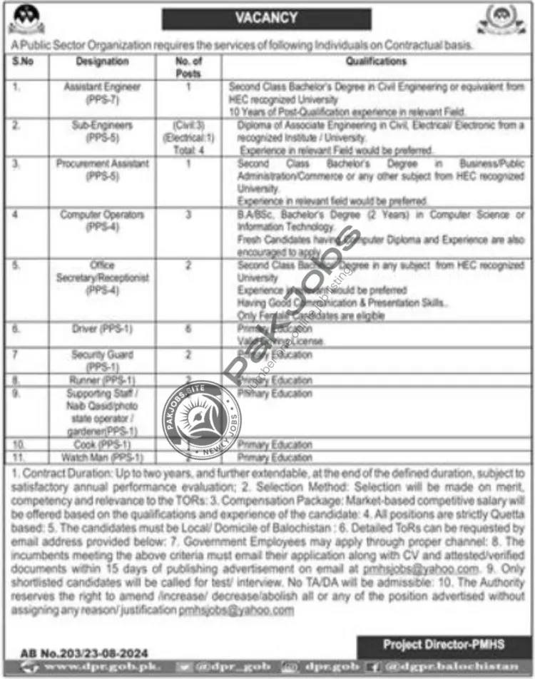 Latest Public Sector Organization Jobs Application Form 2024