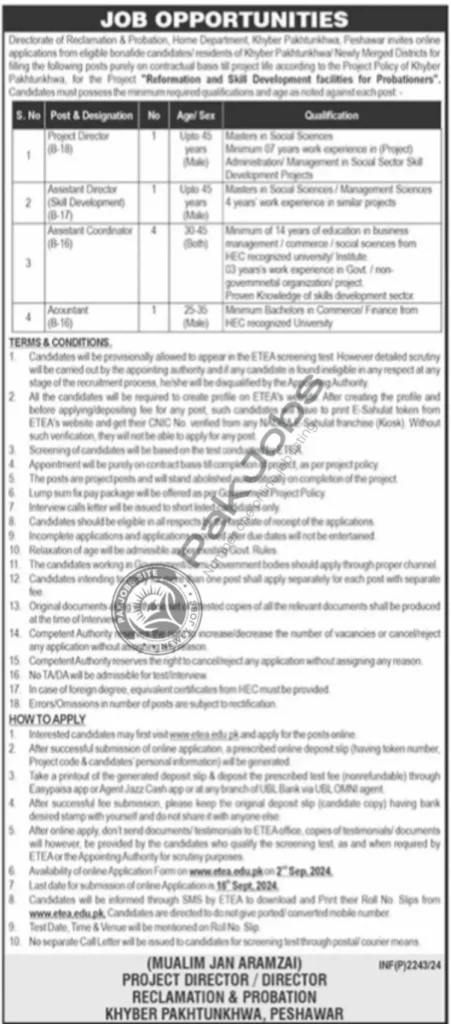 Home Department Kpk Jobs Online Application 2024