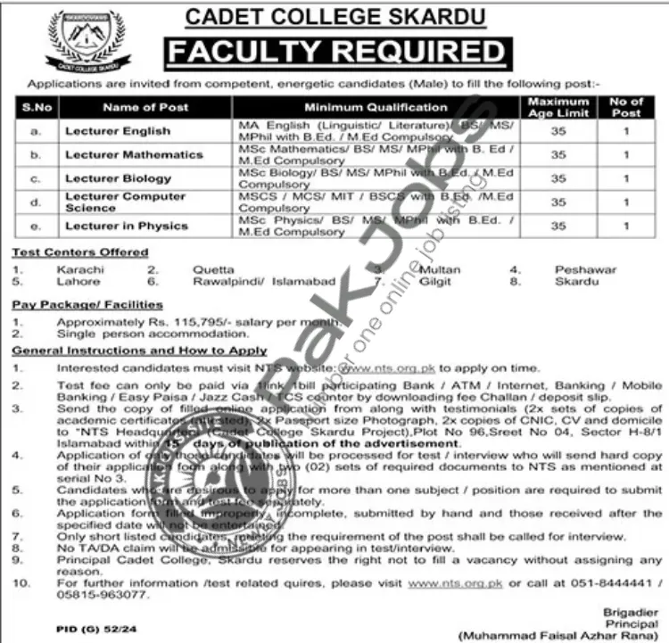 Latest Cadet College Jobs Recently Announced in Pakistan