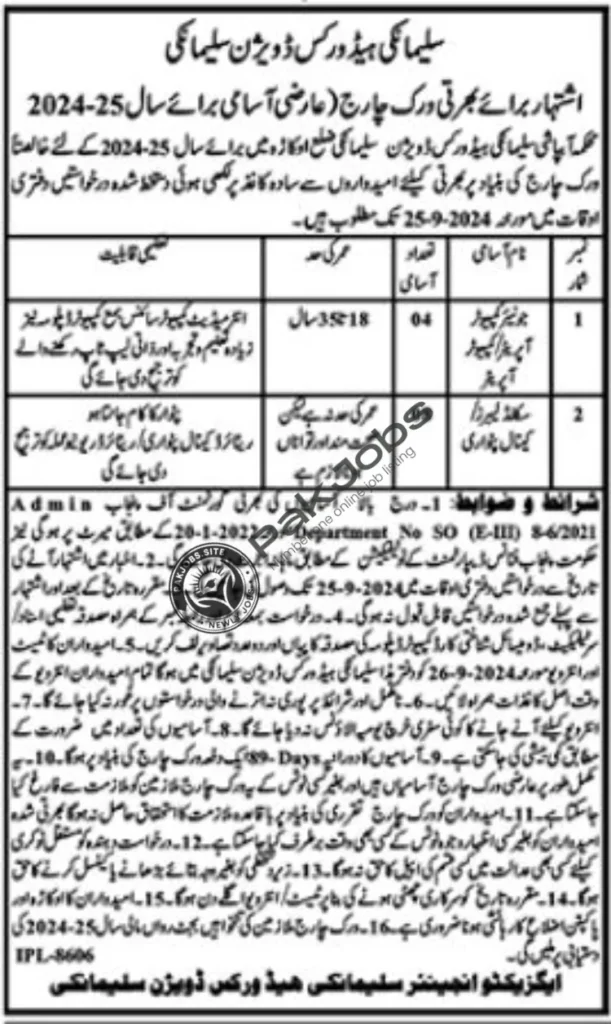 Career Opportunities at Irrigation Department Punjab 2024