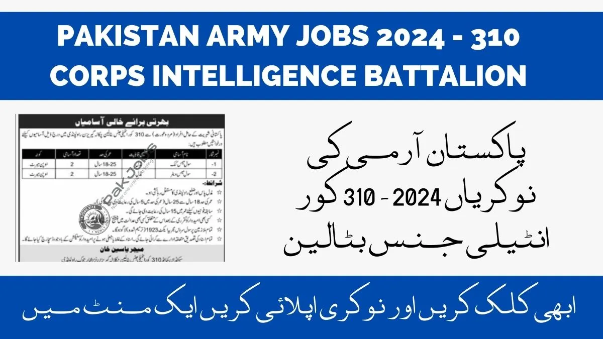 Pakistan Army Jobs 2024 - 310 Corps Intelligence Battalion