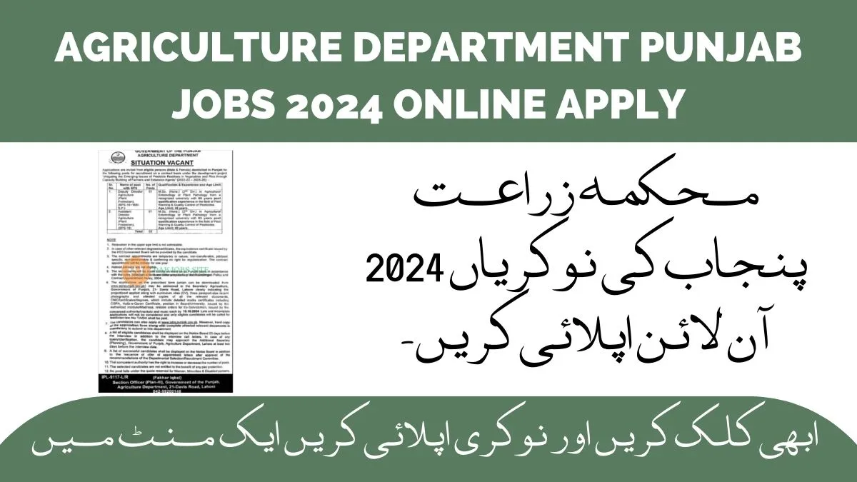 Agriculture Department Punjab Jobs 2024 Online Apply